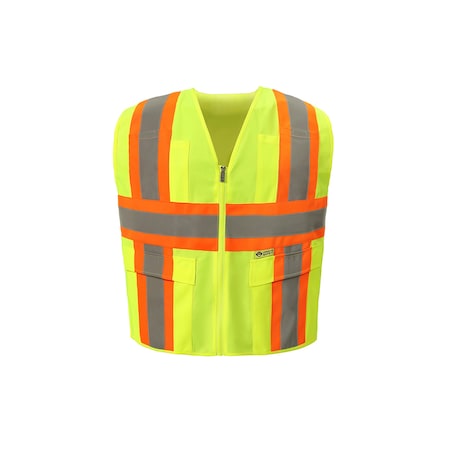 2W International Contrast Hi-Vis Safety Vest 2XL Class 2 , Zipper 6 Pockets, 1 Mic Tab 7048C-2 2XL